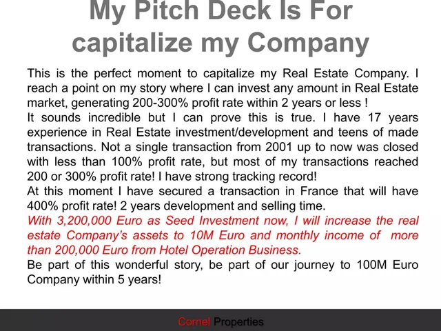 Ask & use of funds slide 2 from Cornel Properties