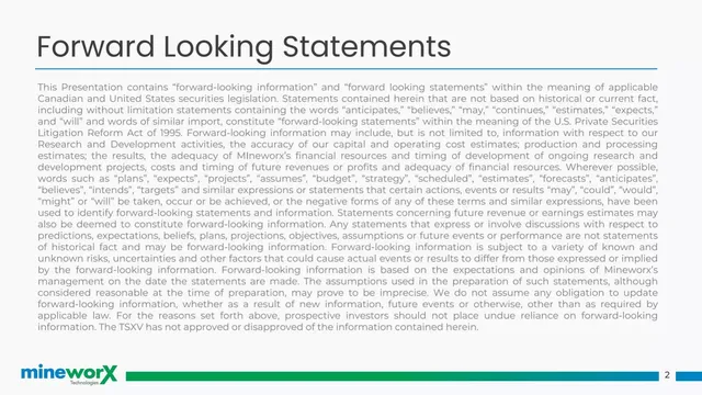 Disclaimer slide 2 from Mineworx