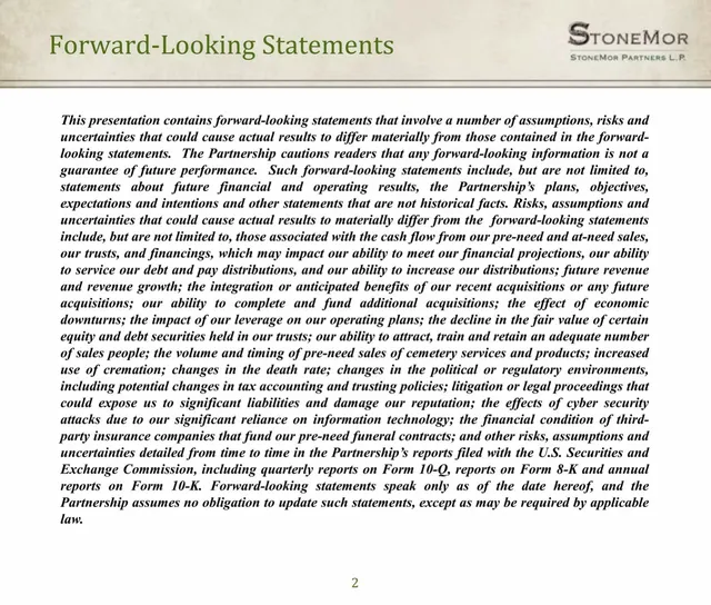 Disclaimer slide 2 from StoneMor Partners L.P.