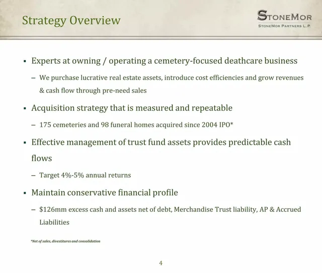 Business model / revenue streams slide 4 from StoneMor Partners L.P.