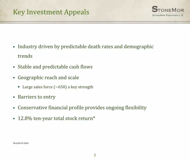 Company overview slide 5 from StoneMor Partners L.P.