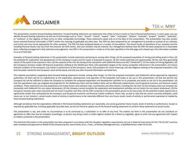 Disclaimer slide 2 from Montan Mining Corp.