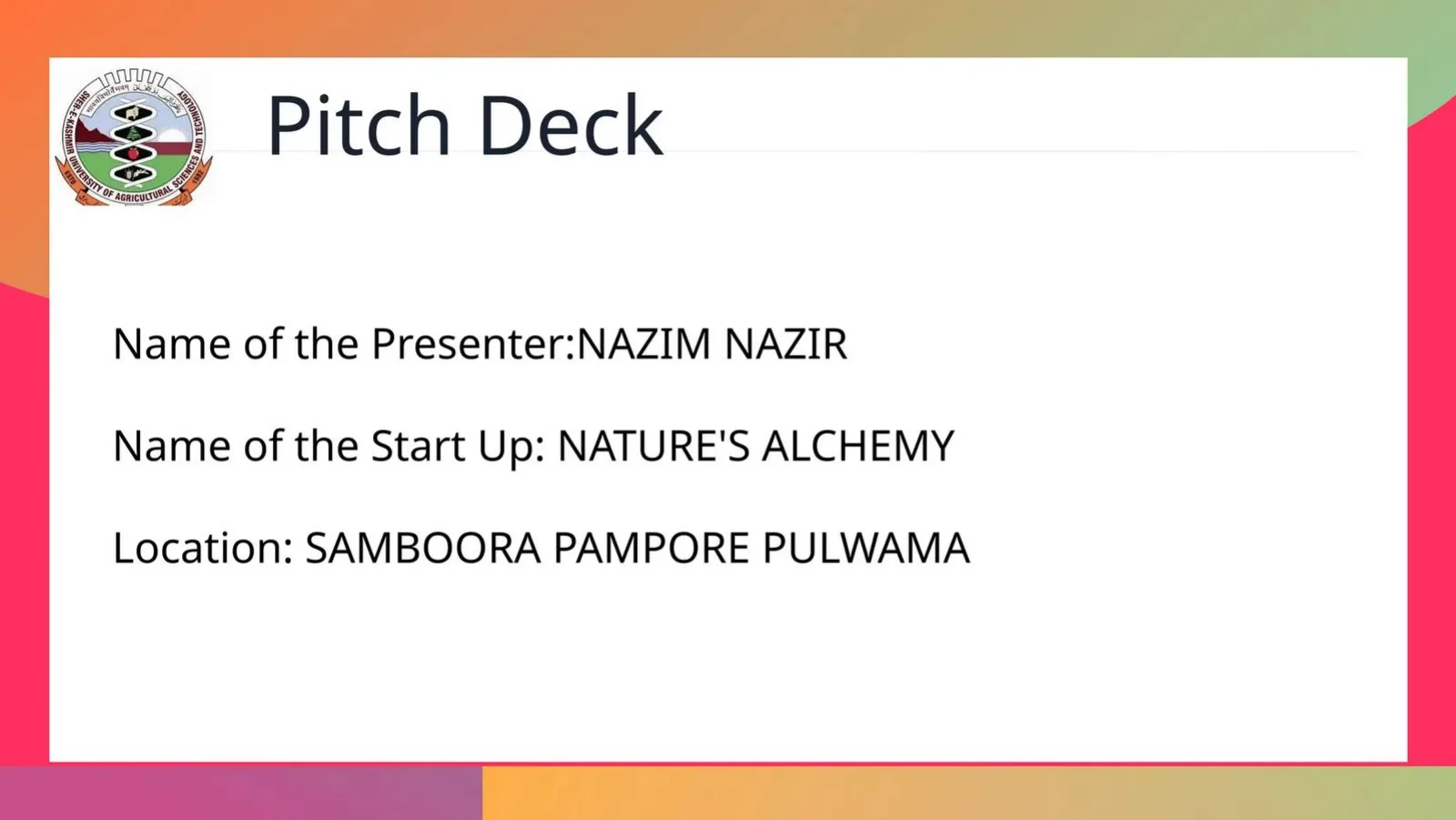 Nature's Alchemy pitch deck slide