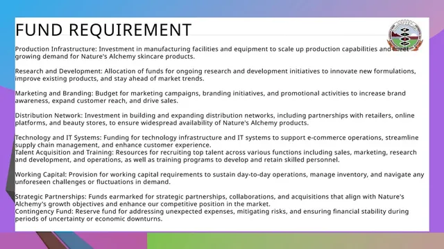 Ask & use of funds slide 7 from Nature's Alchemy