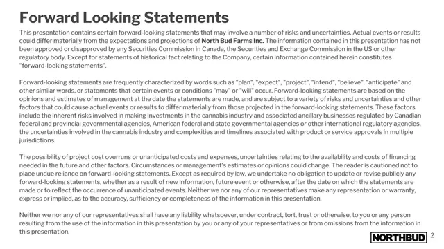 Disclaimer slide 2 from North Bud Farms (NBUD)