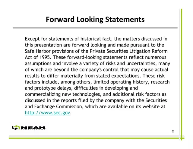 Disclaimer slide 2 from Neah Power