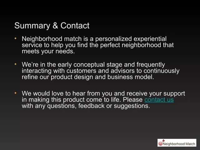 Thank you slide 12 from Neighborhood Match