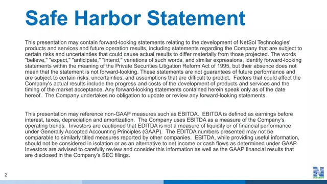 Disclaimer slide 2 from NetSol Technologies