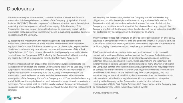 Disclaimer slide 2 from NEWT