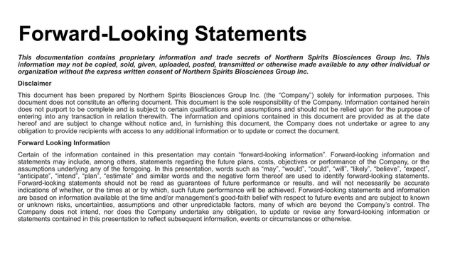 Disclaimer slide 2 from Northern Spirits Biosciences Group