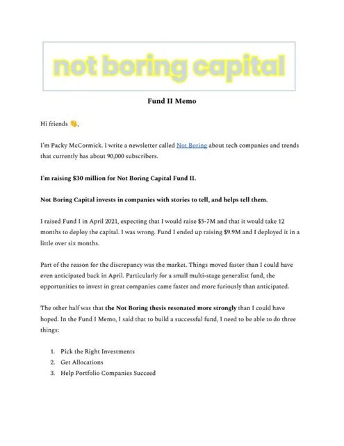 Not Boring Capital Fund II pitch deck cover