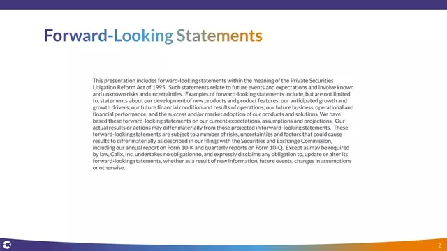 Disclaimer slide 2 from Calix