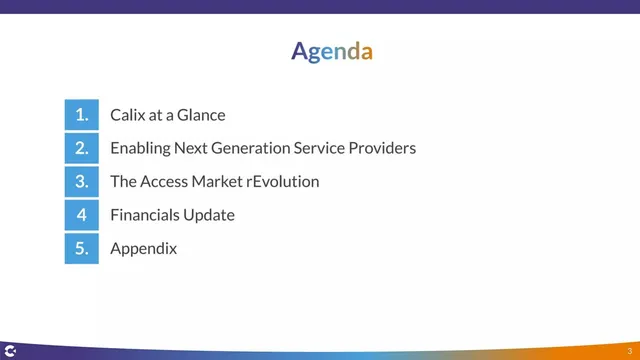 Agenda / contents slide 3 from Calix