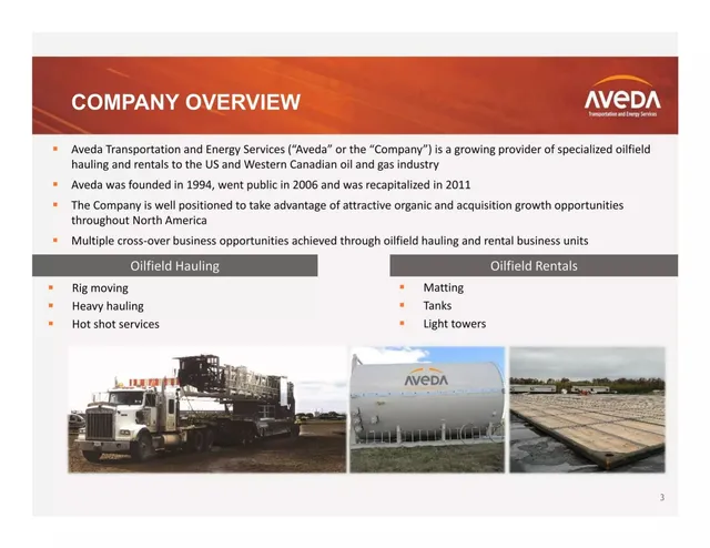 Company overview slide 3 from Aveda Transportation and Energy Services
