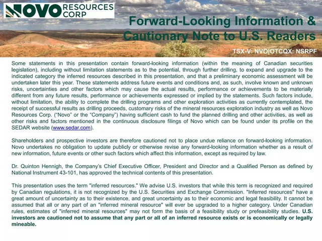 Disclaimer slide 2 from Novo Resources Corp.