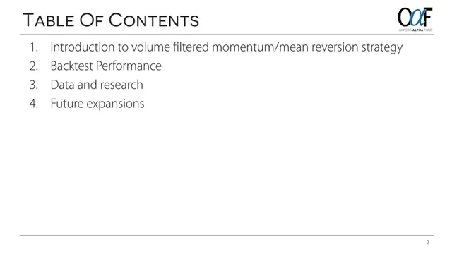 Agenda / contents slide 2 from Oxford Alpha Fund