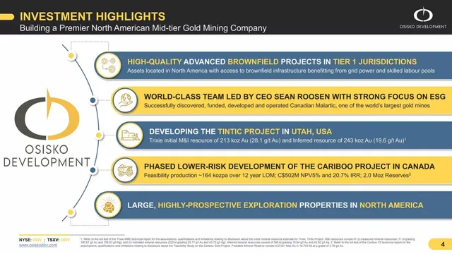Company overview slide 4 from Osisko Development (ODV)