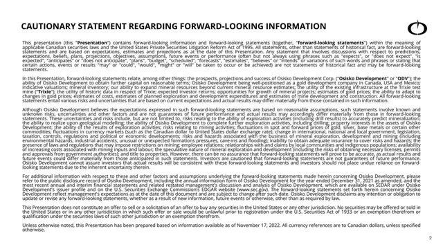 Disclaimer slide 2 from Osisko Development (ODV)