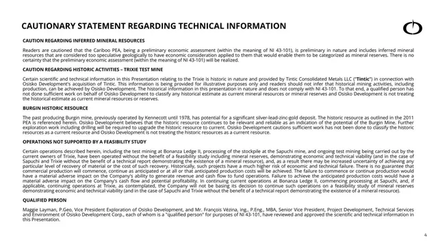 Disclaimer slide 4 from Osisko Development (ODV)