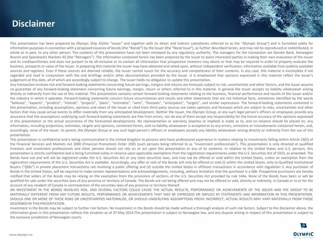 Disclaimer slide 2 from Olympic Shipping 27