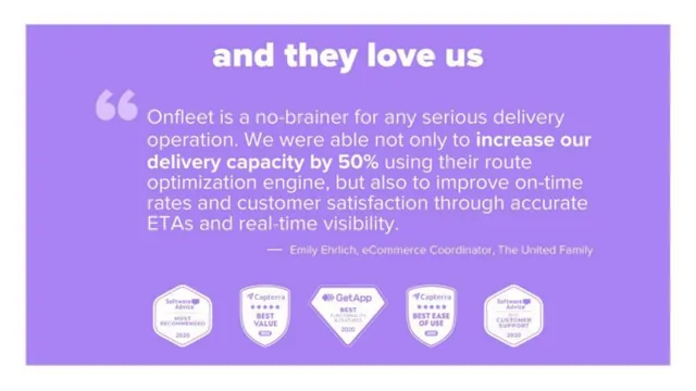 Reviews / testimonials / feedback slide 12 from Onfleet