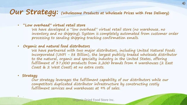 Business model / revenue streams slide 6 from Organic Dried Food Store Inc.