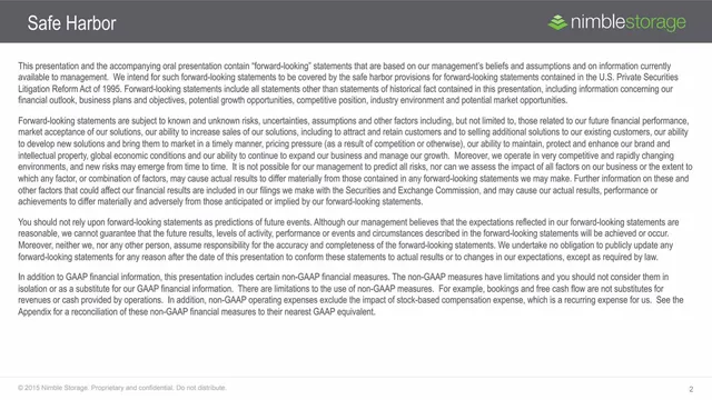 Disclaimer slide 2 from Nimble Storage
