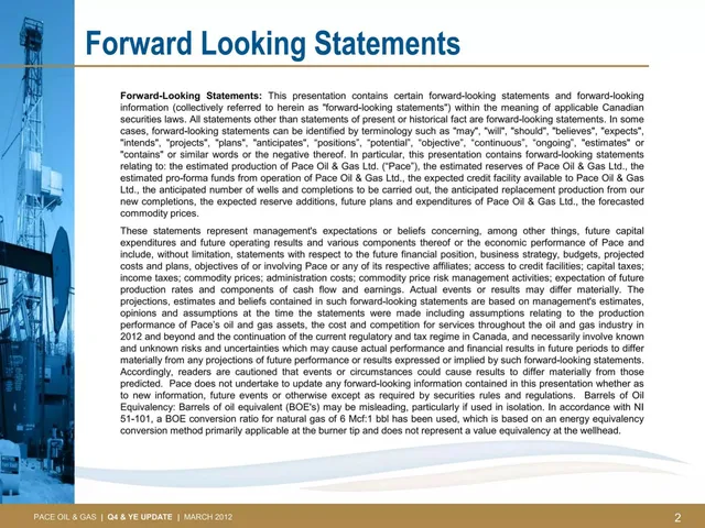 Disclaimer slide 2 from Pace Oil and Gas