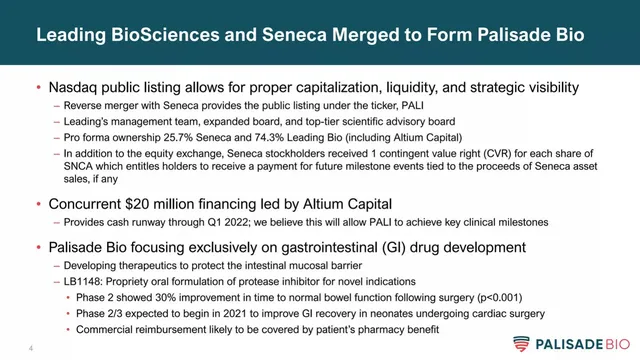 Company overview slide 4 from Palisade Bio