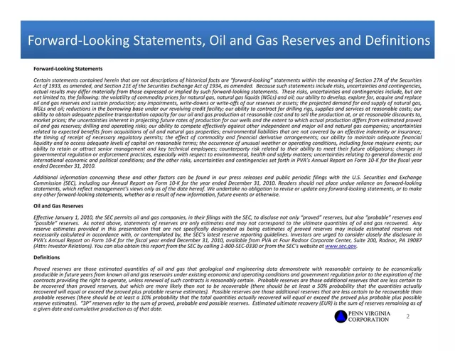 Disclaimer slide 2 from Penn Virginia Corporation