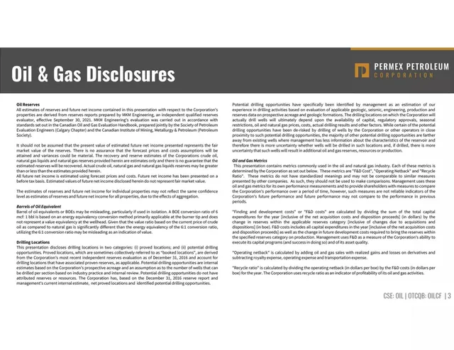 Disclaimer slide 3 from Permex Petroleum Corporation