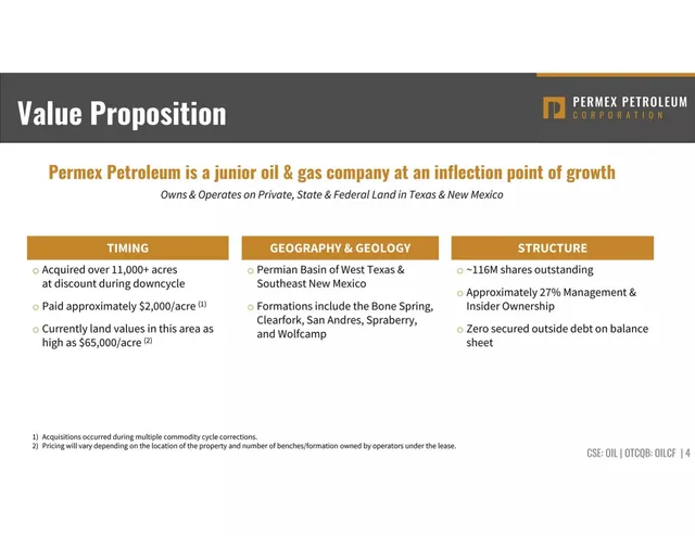 Company overview slide 4 from Permex Petroleum Corporation