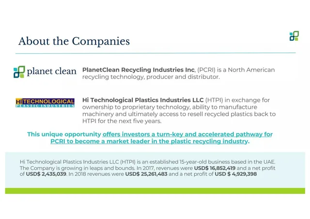 Company overview slide 6 from PlanetClean Recycle Industries