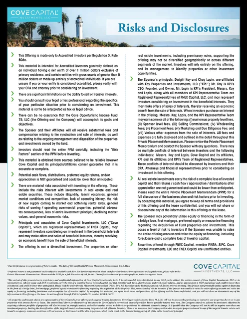 Disclaimer slide 2 from Cove Capital Investments, LLC