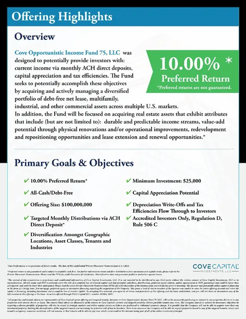 Ask & use of funds slide 5 from Cove Capital Investments, LLC