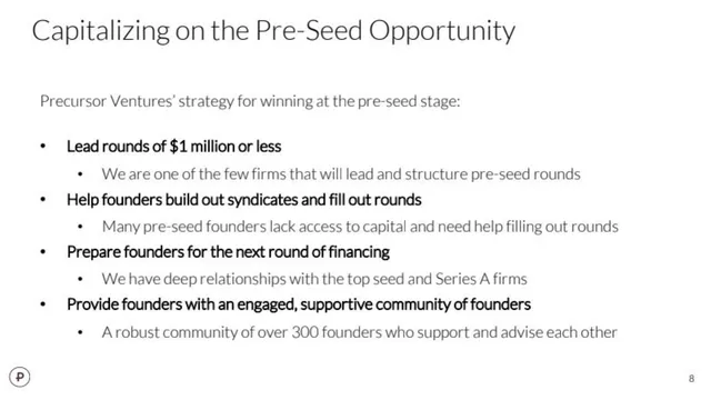 Company overview slide 8 from Precursor Fund III