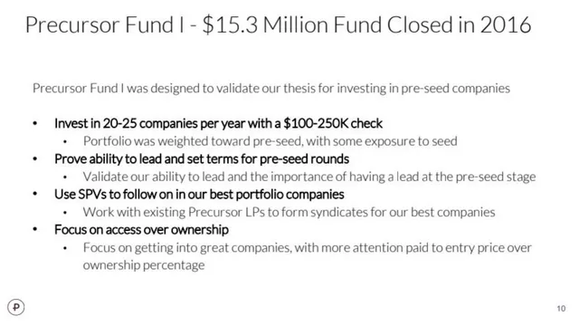 Company overview slide 9 from Precursor Fund III