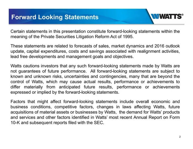 Disclaimer slide 2 from Watts Water Technologies, Inc.