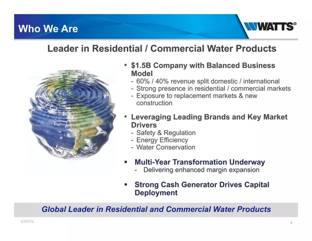Company overview slide 3 from Watts Water Technologies, Inc.