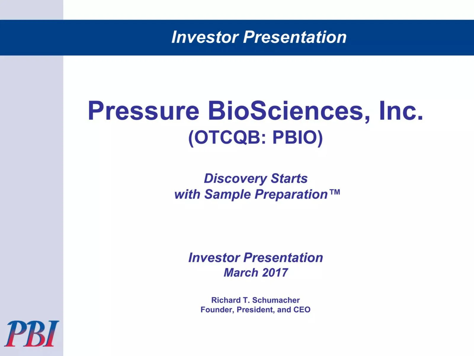 Pressure BioSciences, Inc. pitch deck slide