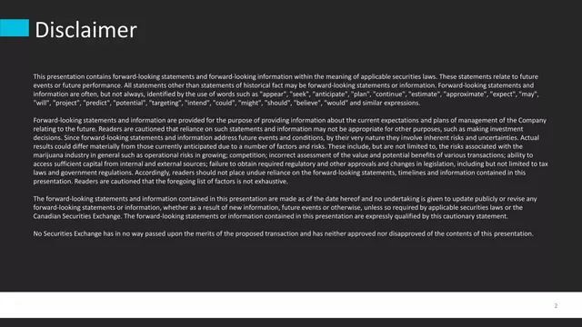 Disclaimer slide 2 from Preveceutical Medical Inc.