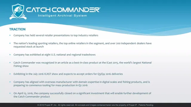 Traction slide 3 from Propel IP, Inc. (Catch Commander)