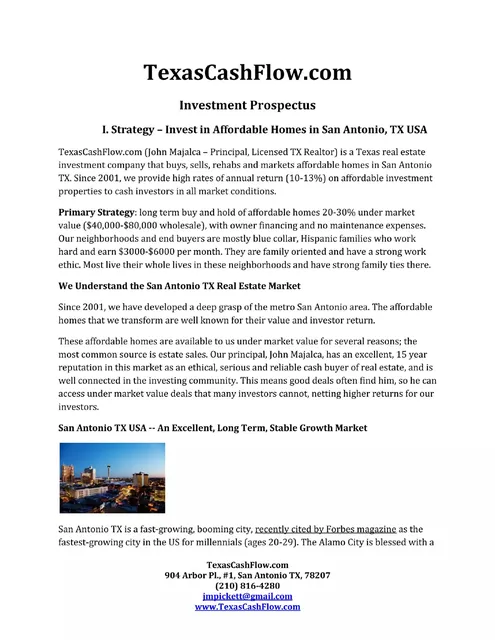 Business model / revenue streams slide 2 from TexasCashFlow.com