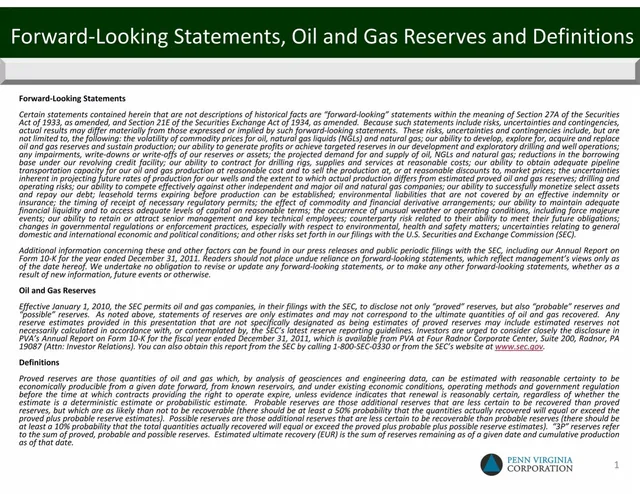 Disclaimer slide 2 from Penn Virginia Corporation (PVA)