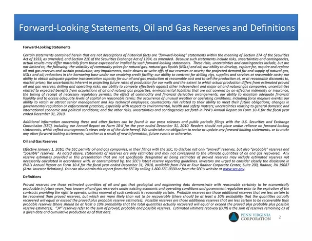 Disclaimer slide 2 from Penn Virginia Corporation