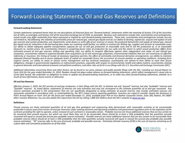 Disclaimer slide 2 from Penn Virginia Corporation (PVA)
