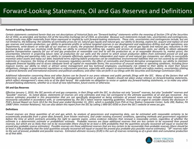 Disclaimer slide 2 from Penn Virginia Corporation