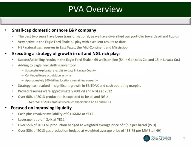 Company overview slide 3 from Penn Virginia Corporation