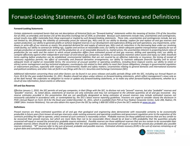 Disclaimer slide 2 from Penn Virginia Corporation (PVA)
