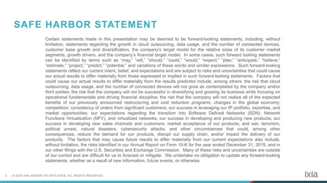 Disclaimer slide 2 from Ixia